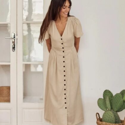 Florence Gathered Detail Half Sleeve V-Neck Dress